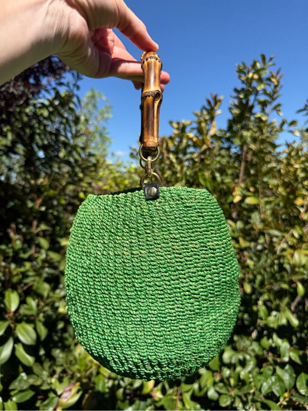 Clare V Pot de Miel green bamboo top handle straw basket bag - Picture 11 of 15